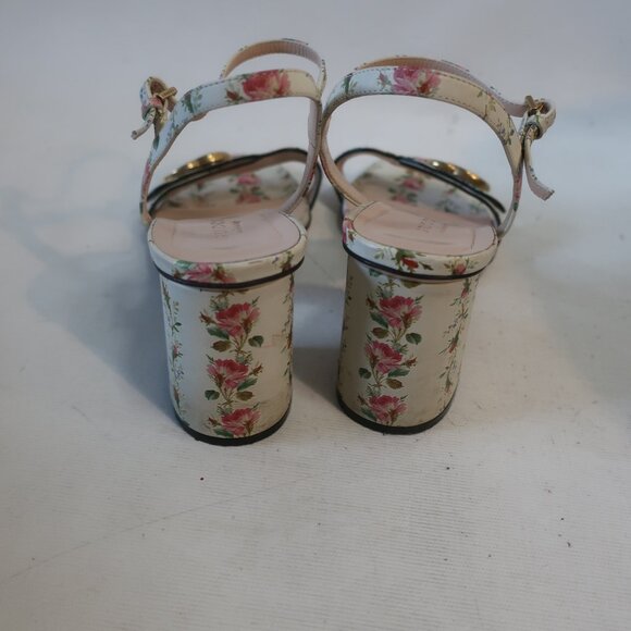 Authentic Gucci Marmont Ivory Floral Scallop Strap Leather Sandal 38.5 US/8.5 - Picture 9 of 16